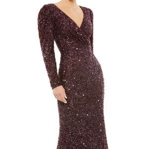 Mac Duggal Mahogany Long Sleeve Sequin Trumpet Gown
